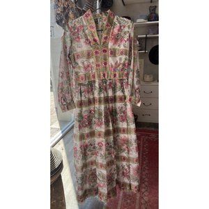 Avalon Classics Floral Print V-Neck Long Sleeve Pleated Maxi Dress Pink Size 12